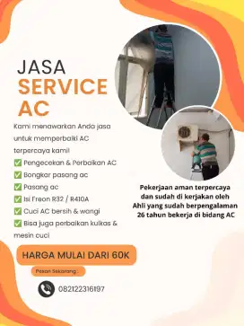 Jasa service AC split : service Rp 60.0000 . Bongkar pasang - pasang