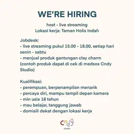 Dibutuhkan segera Host Live Streaming Wanita