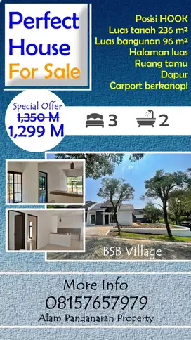 Dijual Cepat Rumah HOOK Luas BSB Village