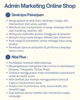 Lowongan Kerja - Admin Marketplace + Host Live & Konten Creator