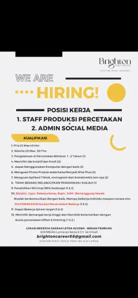 LOWONGAN KERJA PRODUKSI & SOSIAL MEDIA