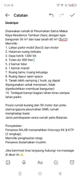 Disewakan rumah di Satria Mekar Raya Residence