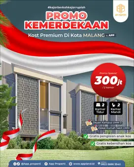 HANYA 300 JUTA  KOS EKSKLUSIVE DIJUAL MURAH DEPAN KAMPUS UMM MALANG