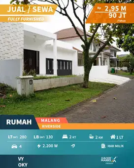 Dijual/Disewakan Rumah Aesthetic FULL FURNISH di RiverSide Malang