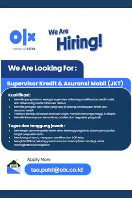Lowongan Kerja Supervisor Kredit & Asuransi Mobil