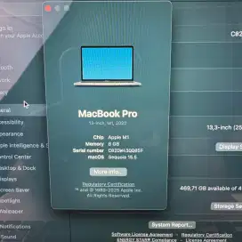 Macbook Pro M1 Ram 8 Ssd 512 layar 13 Inch Space Grey buat desain