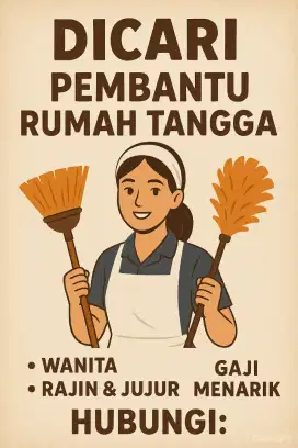 DICARI PEMBANTU RUMAH TANGGA