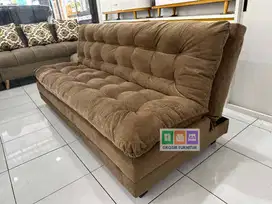 CUCI GUDANG !!! Sofa Bed Dacron Kain Bludru Halus Warna Coklat !!!