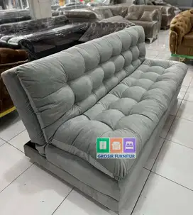 CUCI GUDANG !!! Sofa Bed Dacron Kain Bludru Halus Warna Abu !!!