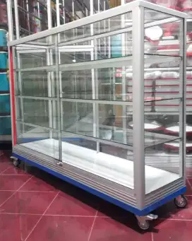 Etalase Kaca Panjang 1,5M Buat Usaha || Pakai Roda & Kunci