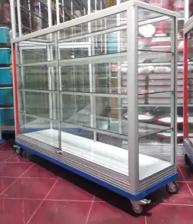 ETALASE KACA PANJANG 1,5M SIAP KIRIM || PAKAI RODA & KUNCI