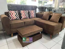 CUCI GUDANG!!! Sofa L Minimalis Ruang Tamu Bahan Bludru Halus Coklat