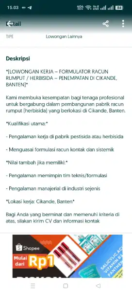 Formulator Racun Rumput (Berpengalaman)