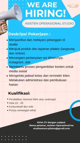 LOWONGAN KERJA OPERASIONAL STUDIO