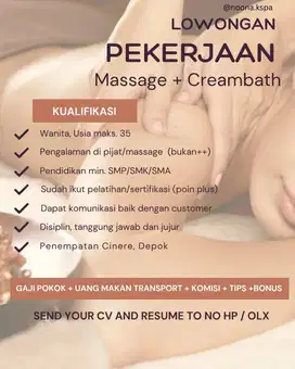 Lowongan Kerja Terapis Pijat / Massage
