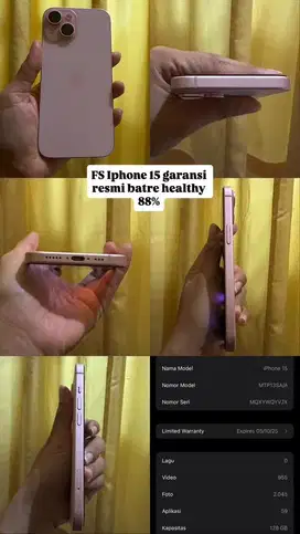 iphone 15 pink 128gb mulus masih garansi