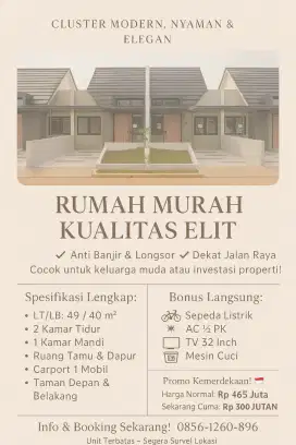 RUMAH MURAH KUALITAS ELIT ANTI BANJIR TERVERIF