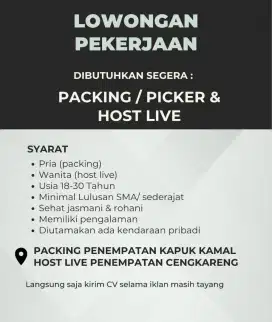 Lowongan Kerja Host Live dan Packing