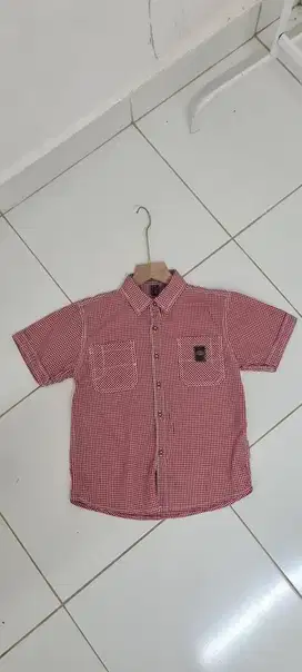 Kemeja anak laki laki merah motif kotak kotak