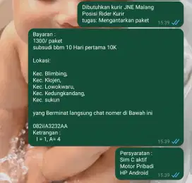 Loker kurir Rider JNE Malang
