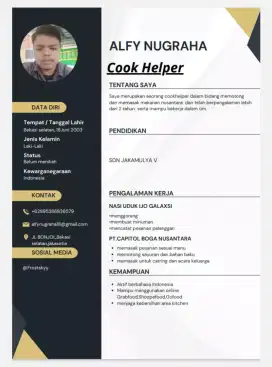Cari pekerjaan sebagai  cookhelper /cook