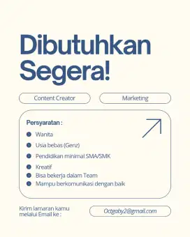 Lowongan Content Creator,Marketing,host live
