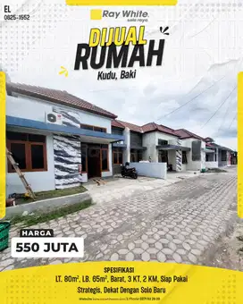 Dijual Rumah Siap Pakai di Kudu, Baki, Sukoharjo
