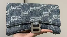 Balenciaga Hourglass BB Monogram Chain Wallet in Denim