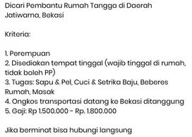 Dicari Pembantu Rumah Tangga