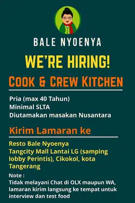 Dibutuhkan Koki atau Tukang masak