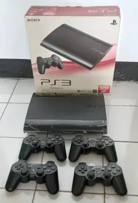 PS 3 SuperSlim 500giga ofw Imei Tembus Hitam Stik Dualshock & Exhaust