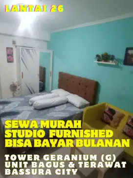 SEWA BAYAR BULANAN STUDIO FURNISHED TOWER G APARTEMEN BASSURA CITY