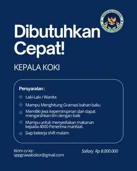 LOWONGAN KERJA KEPALA KOKI MBG