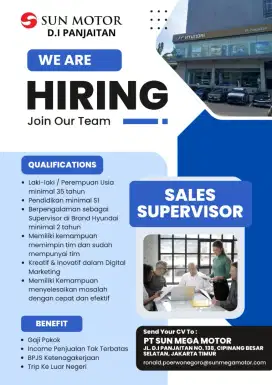 Lowongan Sales Supervisor Mobil Baru Hyundai