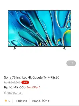 SONY BRAVIA 3 LED GOOGLE TV 75 INCI