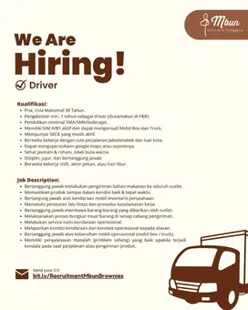 DRIVER (Urgent Dibutuhkan 2 Orang)