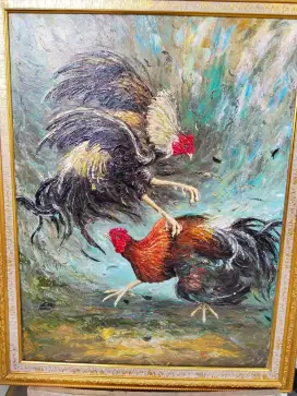 Dijual lukisan kanvas ayam 60x80 cm