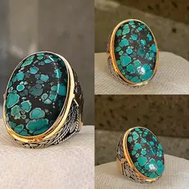 Cincin Natural Turquoise (Phyrus) Hubei Xinjang 3D Blue Fancy