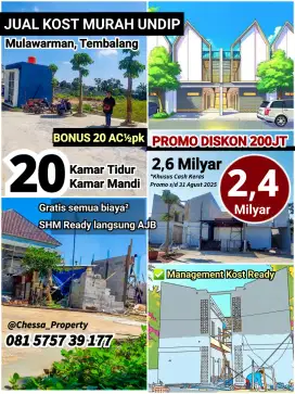 JUAL KOST DISKON 200JT DI UNDIP TEMBALANG 20KT+20KM jadi 2,4Milyar