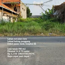 Lahan nol jalan raya dekat pasar balong panggang