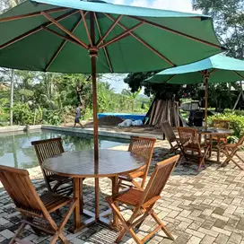 kursi taman,bangku lipat,payung jati,meja bulat,meja makan outdoor