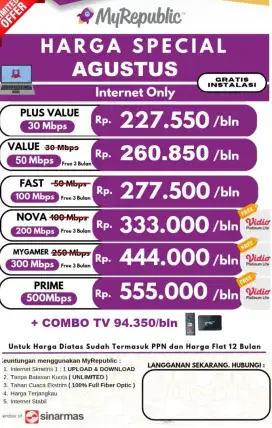 MY REPUBLIC PEMASANGAN WIFI TERBAIK Promo Agustus !!!
