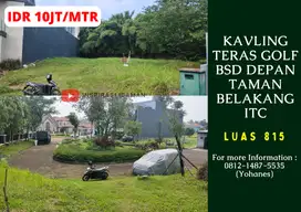 Kavling 815mtr Teras Golf BSD depan Taman belakang ITC