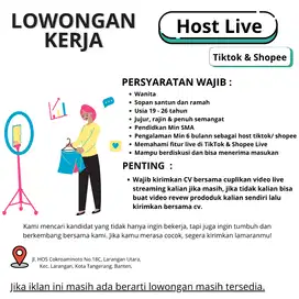 Lowongan Kerja Host Live Tiktok & Shopee Distributor Packaging