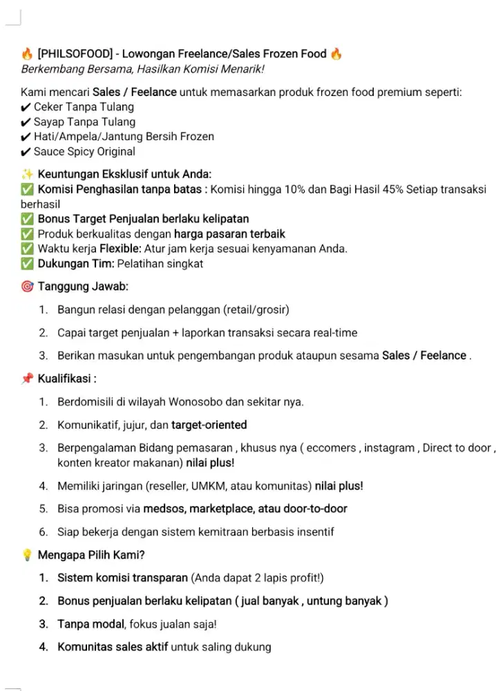Lowongan sales freelance dengan komisi bagi hasil