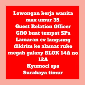 Lowongan pekerjaan GRO buat tempat Spa refleksi