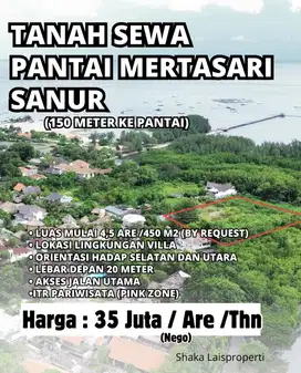 Disewakan Tanah Berlokasi Pantai Mertasari Sanur 150 Meter Dari Pantai