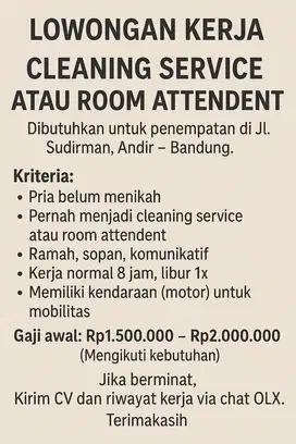 Lowongan Kerja: Cleaning Service atau Room Attendent