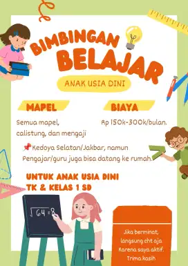 Saya membuka jasa untuk mengajarkan anak usia dini