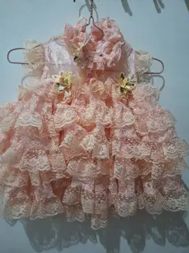 Dress Anak Perempuan Ulangtahun warna Peach, Tosca